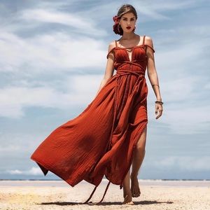Red Greek Goddess Prom Boho Dress Aya Sacredwear
